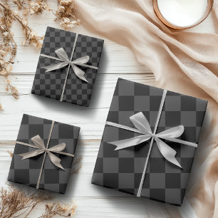 Klassisch Modern Schwarz & Räucherschwarz Kariert Geschenkpapier Set