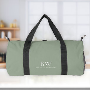 Klassisch Moderne Stilvolle Salbeigrün Weiße Monog Duffle Bag