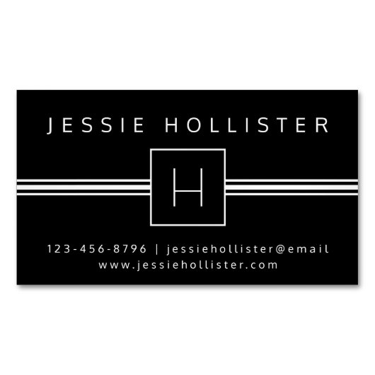 Klassisch Modernes Berufliches Monogramm Schwarz & Magnetische Visitenkarte (Vorderseite)