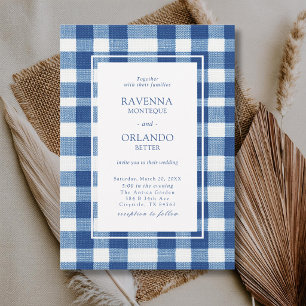 Klassisch Navy Baby Blau Kariert Gingham Hochzeit Einladung