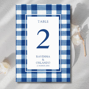Klassisch Navy Baby Blau Kariert Gingham Hochzeit Tischnummer