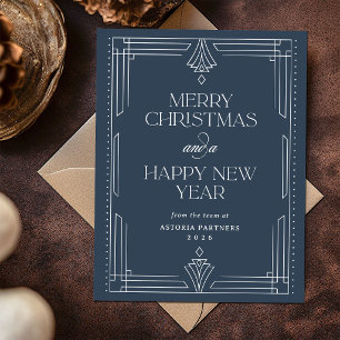 Klassisch Navy Blau Deco Elegantes Firmenweihnacht Feiertagspostkarte