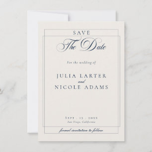 Klassisch Navy Blau Elfenbein Kalligrafie Foto Hoc Save The Date