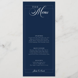 Klassisch Navy Blau Elfenbein Kalligrafie Hochzeit Menükarte
