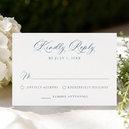 Klassisch Navy Blau Kalligrafie Hochzeit RSVP Karte