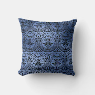 Klassisch Navy Blau Metallfolie Wirbel Damast Kissen