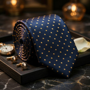 Klassisch Navy Blau Punkte Gold Elegant Krawatte