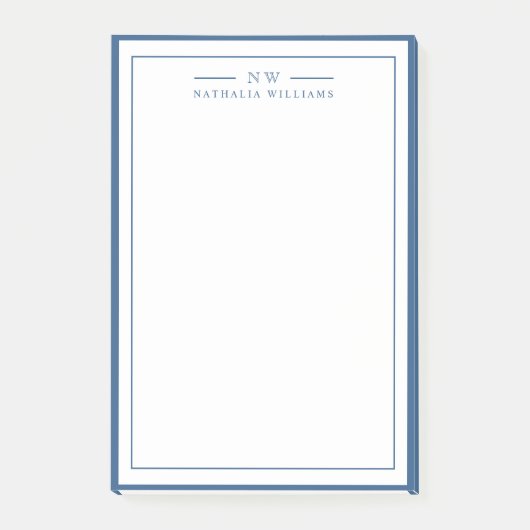 Klassisch Navy Blau Zwei-Rahmen-Monogramm Lined Post-it Klebezettel (Vorderseite)