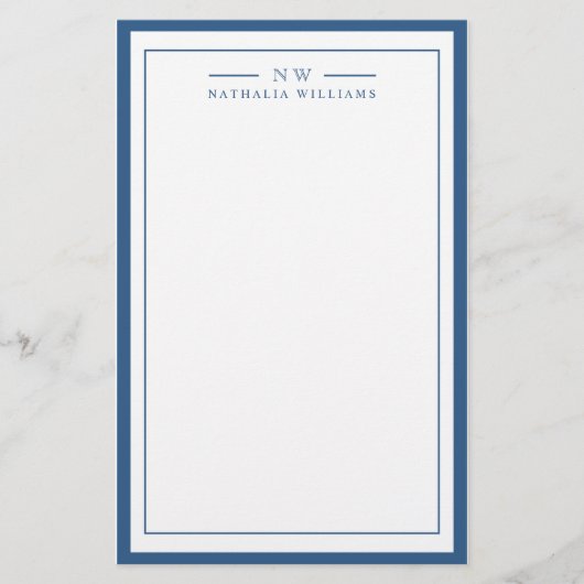 Klassisch Navy Blau Zwei-Rahmen-Monogramm-Linien Briefpapier (Vorderseite)