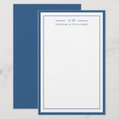 Klassisch Navy Blau Zwei-Rahmen-Monogramm-Linien Briefpapier (Vorne/Hinten)