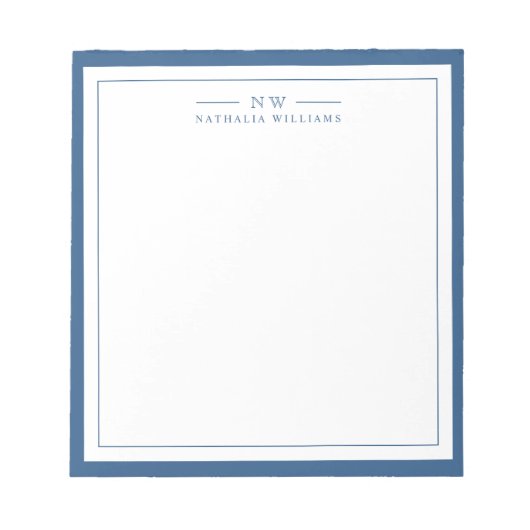 Klassisch Navy Blau Zwei-Rahmen-Monogramm-Linien Notizblock (Vorderseite)