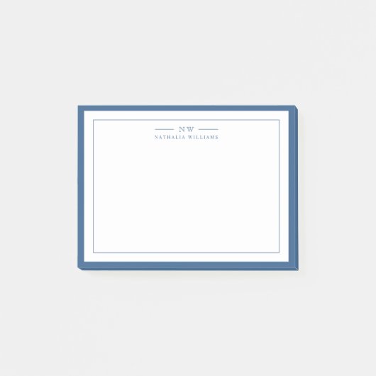 Klassisch Navy Blau Zwei-Rahmen-Monogramm-Linien Post-it Klebezettel (Vorderseite)