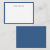 Klassisch Navy Blau Zwei Rand Monogramm Lined Mitteilungskarte (Vorne/Hinten)