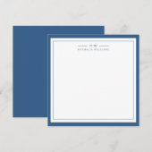 Klassisch Navy Blau Zwei Rand Monogramm Lined Mitteilungskarte (Vorne/Hinten)