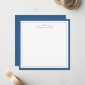 Klassisch Navy Blau Zwei Rand Monogramm Lined Mitteilungskarte (Vorderseite/Rückseite Beispiel)