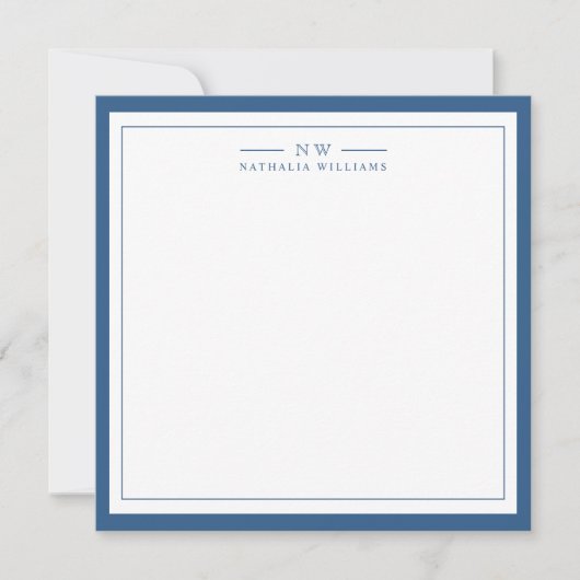 Klassisch Navy Blau Zwei Rand Monogramm Lined Mitteilungskarte (Vorderseite)
