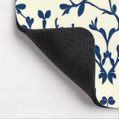 Klassisch Navy Blaues Vogel-Damask-Toile-Silhouett Mousepad (Ecke)