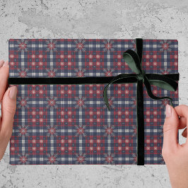 Klassisch Navy Rot Kariert Schneeflocken Weihnacht Geschenkpapier