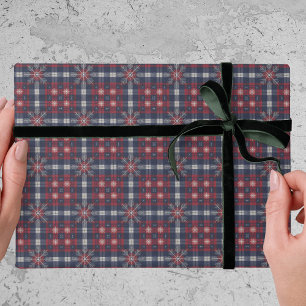Klassisch Navy Rot Kariert Schneeflocken Weihnacht Geschenkpapier