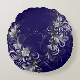 Klassisch Navy und Silber Luxe Rundes Kissen
