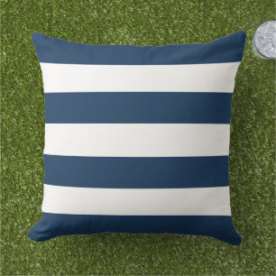 Klassisch Navy Weiß Breit Horizontal Streifen Kissen