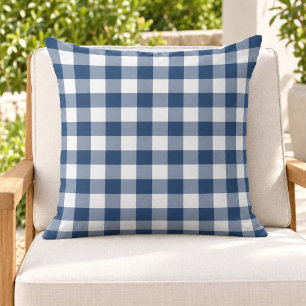 Klassisch Navy Weiß Gingham Karo Kariert Kissen