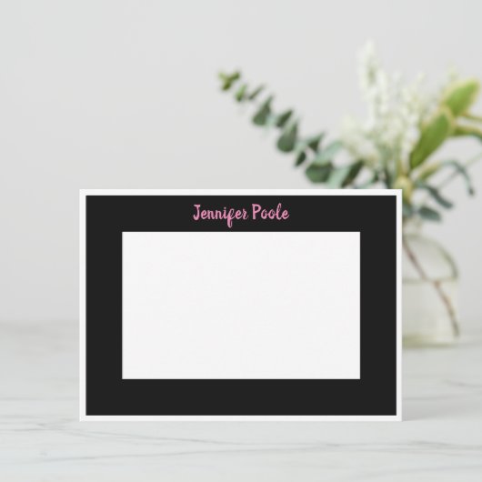 Klassisch Personalisiert Schwarz, Weiß und Rosa Einladung (Stehend Vorderseite)