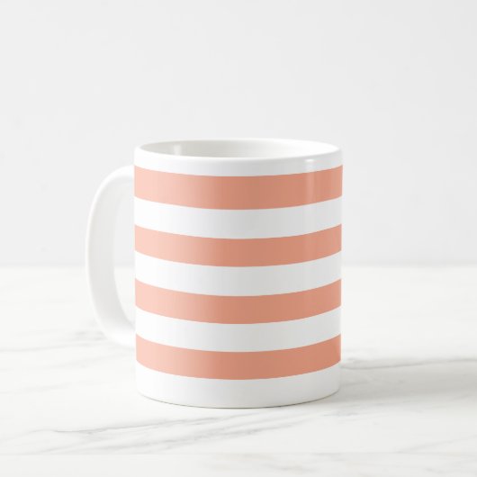 Klassisch Pfirsichrosa und weiß, horizontal gestre Kaffeetasse (Vorderseite Links)