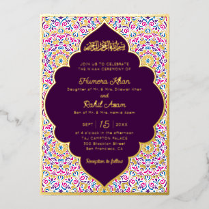 Klassisch Pflaume Lila Gold Akzente Muslimische Ho Folieneinladung