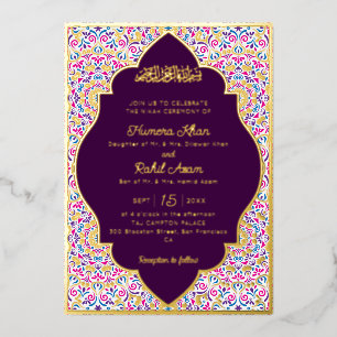 Klassisch Pflaume Lila Gold Akzente Muslimische Ho Folieneinladung