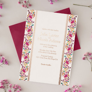 Klassisch Pink Grün Gelb Floral Schwan Vogel Hochz Folieneinladung