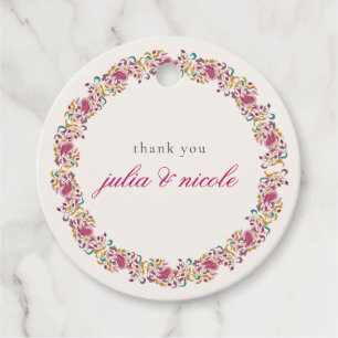 Klassisch Pink Grün Gelb Floral Schwan Vogel Hochz Geschenkanhänger