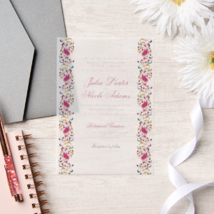 Klassisch Pink Grün Gelb Floral Schwan Vogel Hochz Pergament Einladungen