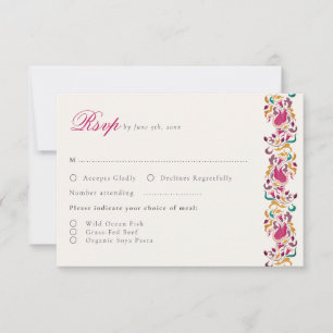 Klassisch Pink Grün Gelb Floral Schwan Vogel Hochz RSVP Karte