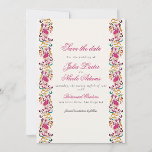 Klassisch Pink Grün Gelb Floral Schwan Vogel Hochz Save The Date