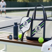 Klassisch Preppy Navy Grün Gestreift Monogramm Pickleball Schläger
