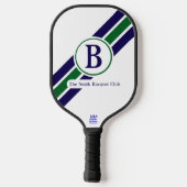 Klassisch Preppy Navy Grün Gestreift Monogramm Pickleball Schläger (Rückseite)