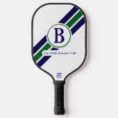 Klassisch Preppy Navy Grün Gestreift Monogramm Pickleball Schläger (Vorderseite)