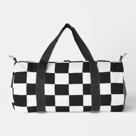 Klassisch Retro Schwarz-Weiß Kariert Duffle Bag