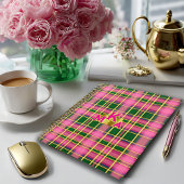 Klassisch Rosa & Grün kariert mit Monogramm Notizblock