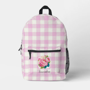 Klassisch rosa kariert rosa Blütenfarbe Bedruckter Rucksack