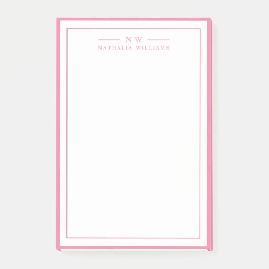 Klassisch Rosa Zwei-Rahmen-Monogramm-Linien Post-it Klebezettel (Vorderseite)