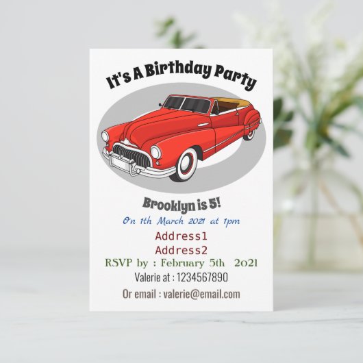 Klassisch rot 1948 Auto Einladung (Stehend Vorderseite)