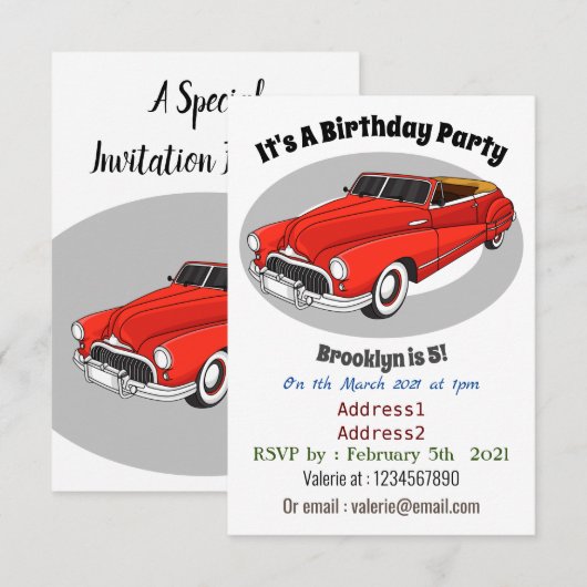 Klassisch rot 1948 Auto Einladung (Vorne/Hinten)