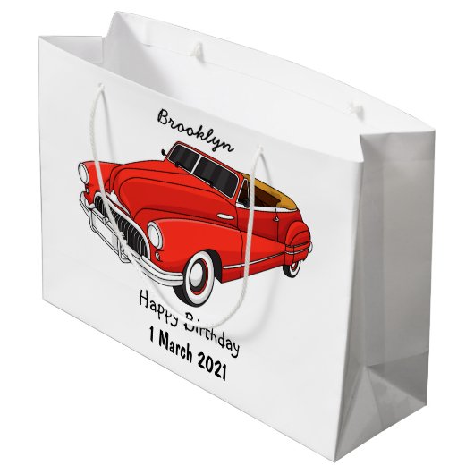 Klassisch rot 1948 Auto Große Geschenktüte (Rückseite Schrägansicht)