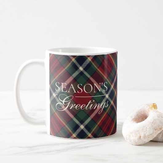 Klassisch Rot Dunkelblau Grün Kariertes Muster Zwe Kaffeetasse (Mit Donut)