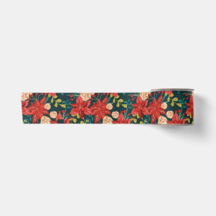 Klassisch Rot & Grün Florales Weihnachten Satinband