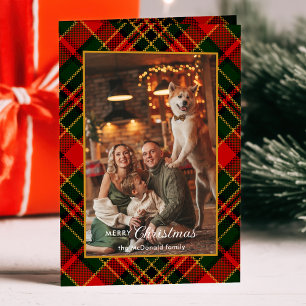 Klassisch Rot, Grün, Gold-Weihnachtskariert 1-Foto Feiertagskarte