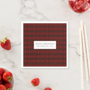 Klassisch rotes Karo Frohe Weihnachten Serviette