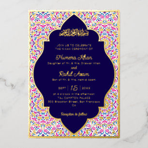 Klassisch Royal Blau Gold Akzente Muslimische Hoch Folieneinladung